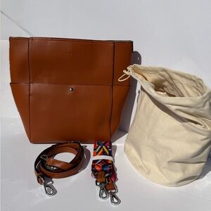 Bromen Tan Manmade Leather Shoulder Bag with Removable Straps